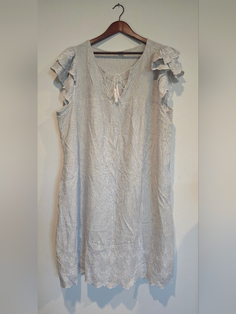 Old Navy Loose Linen Blend Dress Sz XXL Blue White Vertical Striped Womens